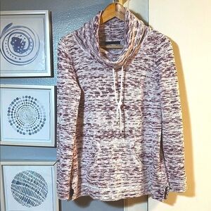 Preswick & Moore Fuchsia and White Cowl Neck Sweater Size M Kangaroo Pocket